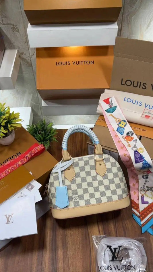 LOIUSs Vuitton Damier Azur Signature Alma BB 2026 Latest Store Article Double Box Packaging Calf Leather Top Batch FIX