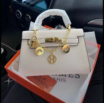 Hermez Kelly Mini Epsom Leather White With Charms 2 Belts OG Box Dust Bag Cards And Charms 1009