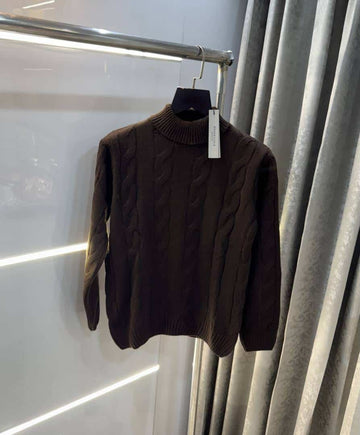 Essentia l Dark Brown Imported Knitted Turtle Kneck Pull Over