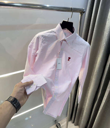 Ami Paris Pink StriPes Embroidery Logo Premium Shirt