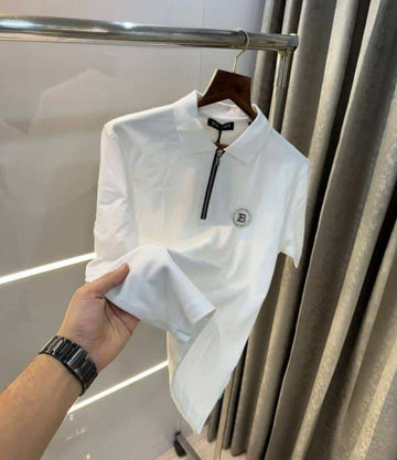 Balmai n Paris White Steel Logo Premium Polo T-Shirt