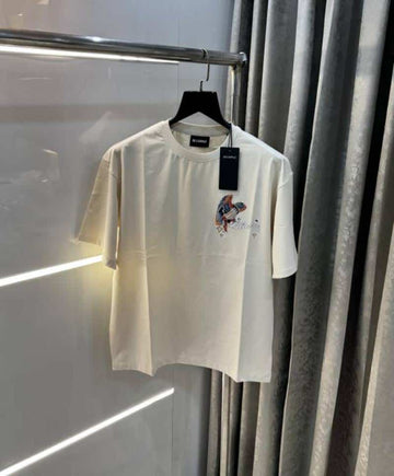 Bluoran g Cream EmBosSed Print Imported Oversized T-Shirt