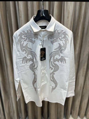 VERSACE WHITE DESIGNER SHIRT WITH STONE WORK AVAILABLE IN ULTRA PREMIUM QUALITY