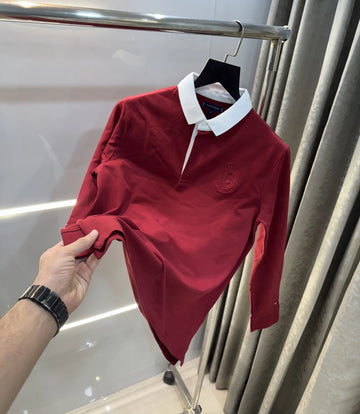 Tomm y Hilfiger Maroon Premium Full Sleeve Polo T-Shirt