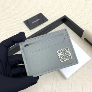 Loewe Card Holder Case Wallet Anagram Hardware Silver With Dust cover & OG Box L1109 Grey