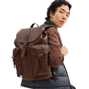 Coach_Warner_Backpack_Signature_Coated_Canvas_Leather_With_Dust_Cover_909_Red_Coffee