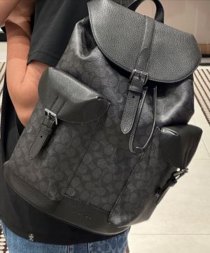 Coach_Warner_Backpack_Signature_Coated_Canvas_Leather_With_Dust_Cover_909_Black_Black