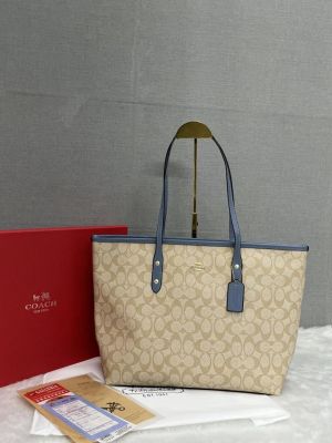 Coach_Signature_City_Tote_Bag_With_OG_Red_Box_(55398_Apricot_Blue)