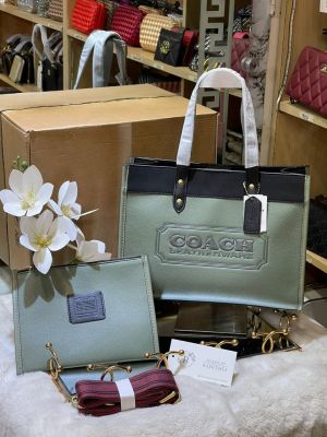 Coach_Field_Tote_30_Authenic_Black_Canvas_Olive_Leather_With_Pouch_OG_Box_&_Dust_Bag_6739_Olive
