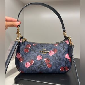 Coach_Teri_Shoulder_Bag_Signature_Canvas_Cherry_Print_Flower_Blue_With_OG_Box_Dust_Cover_Carry_Bag_88075