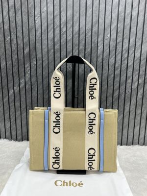 Chloe Blue Medium Canvas Woody Tote With Dust Cover Blue