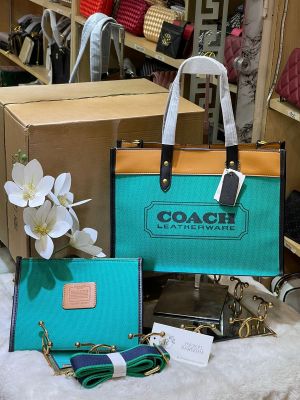 Coach_Field_Tote_30_Authenic_Green_Canvas__Leather_With_Pouch_OG_Box_&_Dust_Bag_6739_Green