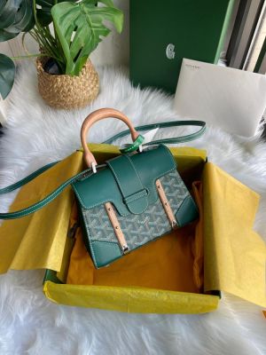 Goyard Goyardine Saigon Green Big PM Top Wodden Handle Bag in Green With OG Box & Dust Cover 23081 Green