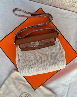 Hermes Herbag Zip 20 Noir Brown Canvas Bag With OG & Dust Bag 90