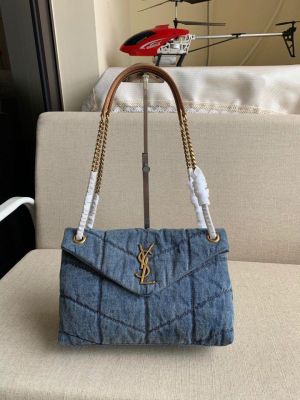 Ysl Saint Laurent Puffer Denim Shoulder Bag With OG Box & Dust Bag 6042 Denim