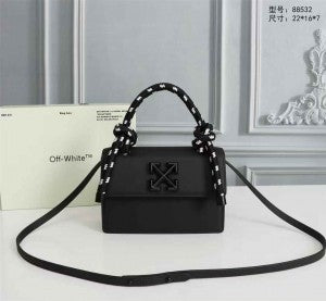 Off-White Leather Insert Black Gummy with Metallic Black Arrows At Front. Rope Handle Jitney 1.4 Shoulder Bag (D88532 Black)
