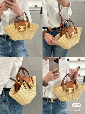 Celine Teen Triomphe Couffin Wicker With Dust Bag 610 Brown