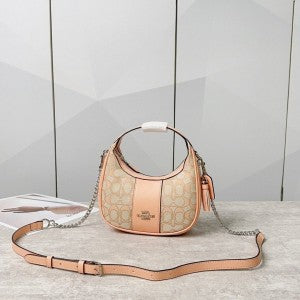 Coach_Carmen_Mini_Crossbody_In_Signature_Jacquard_Light_Apricot_Cloth_With_Pink_With_OG_Box_&_Dust_Bag_(2750)