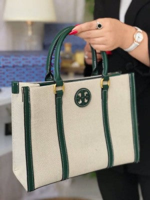 Tory_Burch_Blake Canvas Tote With Dust Bag TB608 Apricot Green