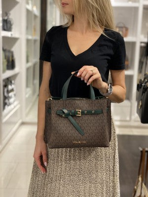 Michael_Kors Signature Emilia Brown Green Shoulder Bag With Premium Box Packaging & Accessories (8611)