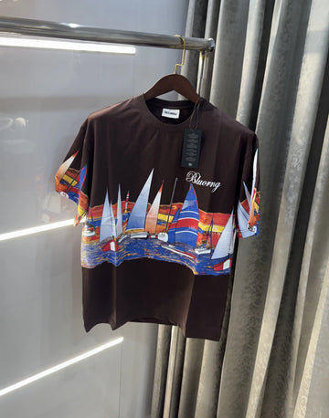 Bluorang Brown Logo work Imported Oversized T-Shirt