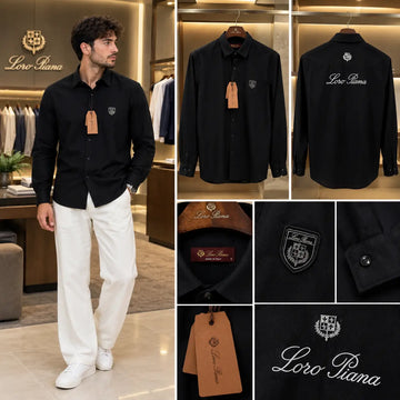 Loro Piana Black Embroidery Logo Work Premium Shirt