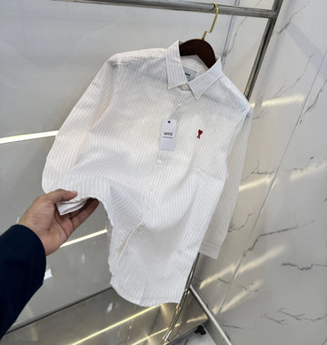 Ami Paris White Embroidery Logo Work Premium Shirt