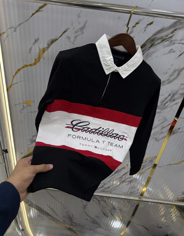 Tommy  Hilfiger Black Logo Work Premium Full Sleeve Polo T-Shirt