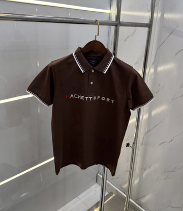 Hacket Brown Embroidery Work Premium Polo T-shirt With Box