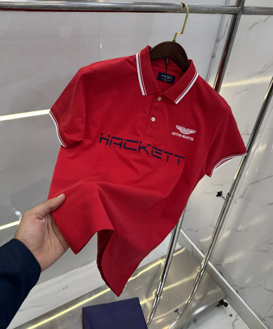 Hacket Red Embroidery Work Premium Polo T-shirt With Box