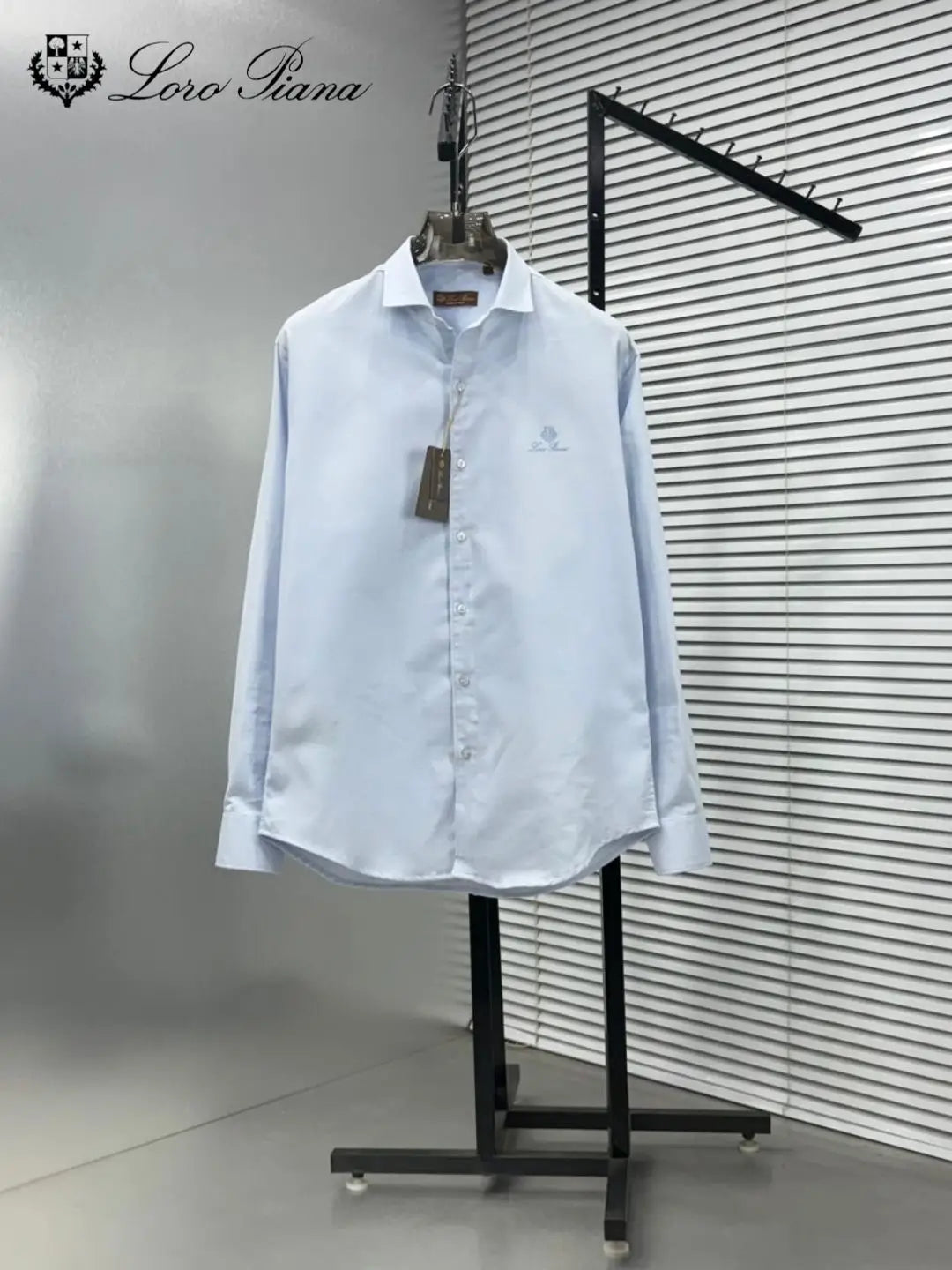 Loro Piana Sky Blue Embroidery Logo Work Premium Shirt