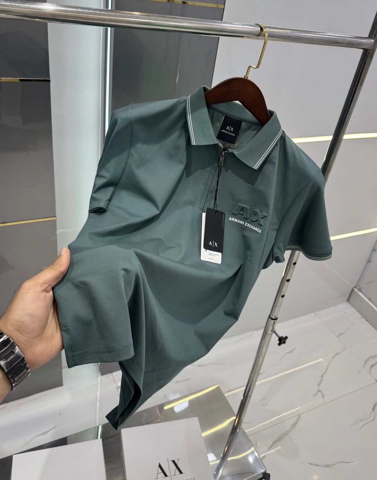 Arman i Exchange Green Embossed Logo Premium Polo T-shirt With Box