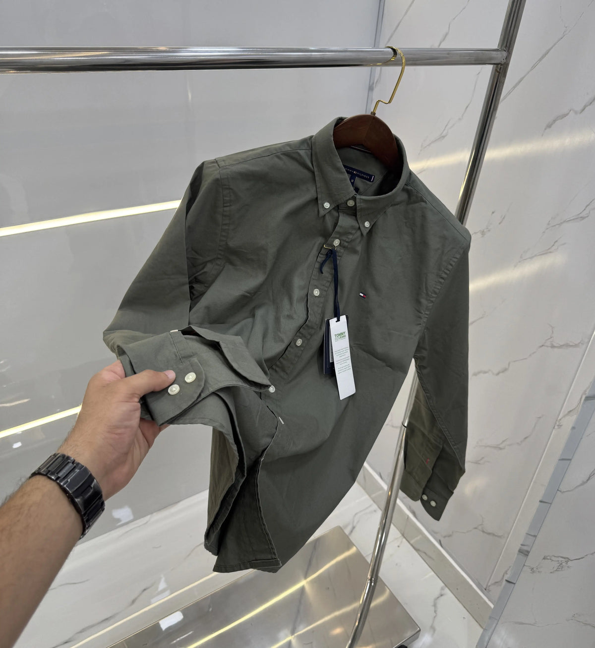 Tommy Hilfiger Olive Embroidery Logo Premium Shirt