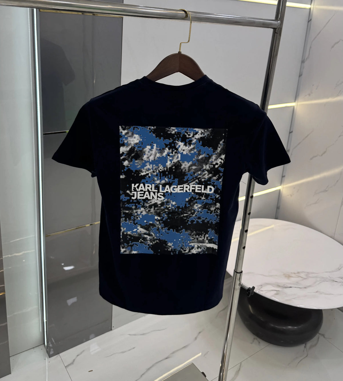 Karl Lagerfeld Navy Blue Logo Print Premium T-Shirt