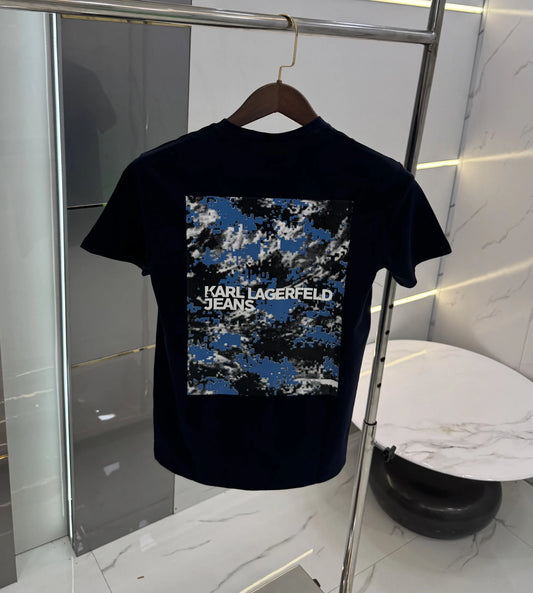 Karl Lagerfeld Navy Blue Logo Print Premium T-Shirt