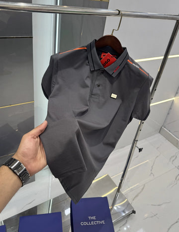 Hugo Bos s Grey Embroidery Work Premium Polo T-shirt With Box