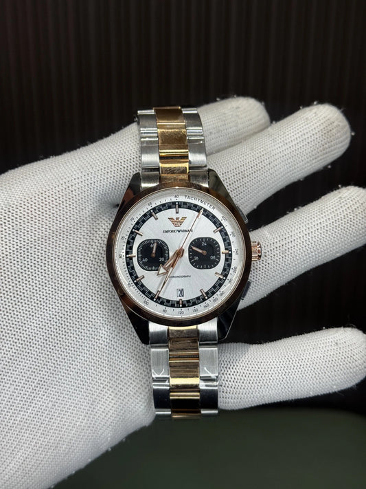 Emporio Arman i Racer Dual Tone White Premium Chronograph 