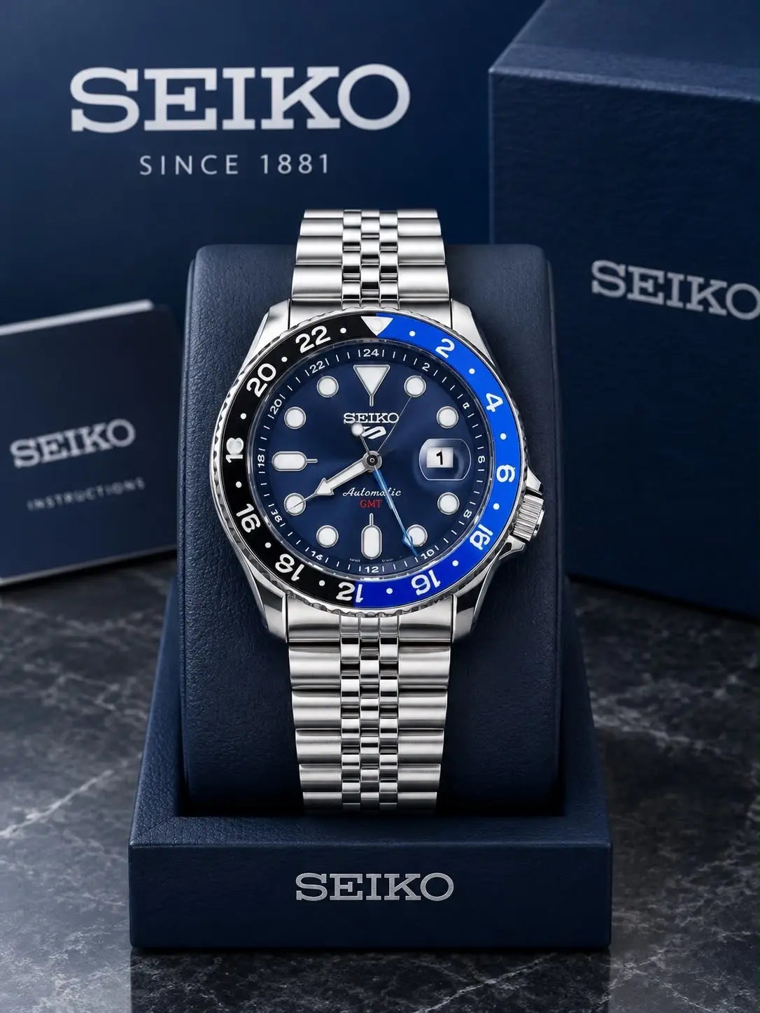 Seik o Gmt Silver Blue Premium Watch