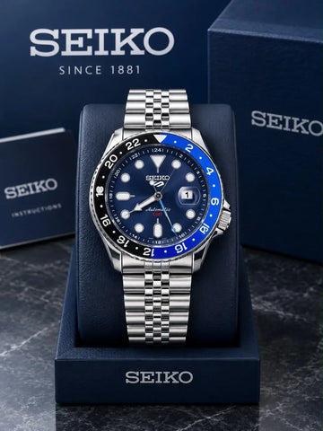 Seik o Gmt Silver Blue Premium Watch