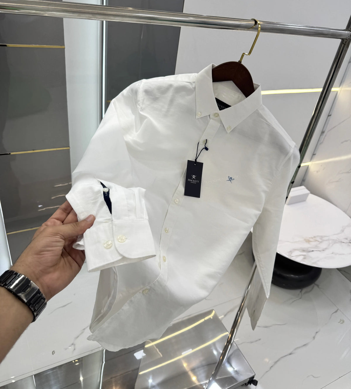 Hacket White Embroidery Logo Premium Shirt