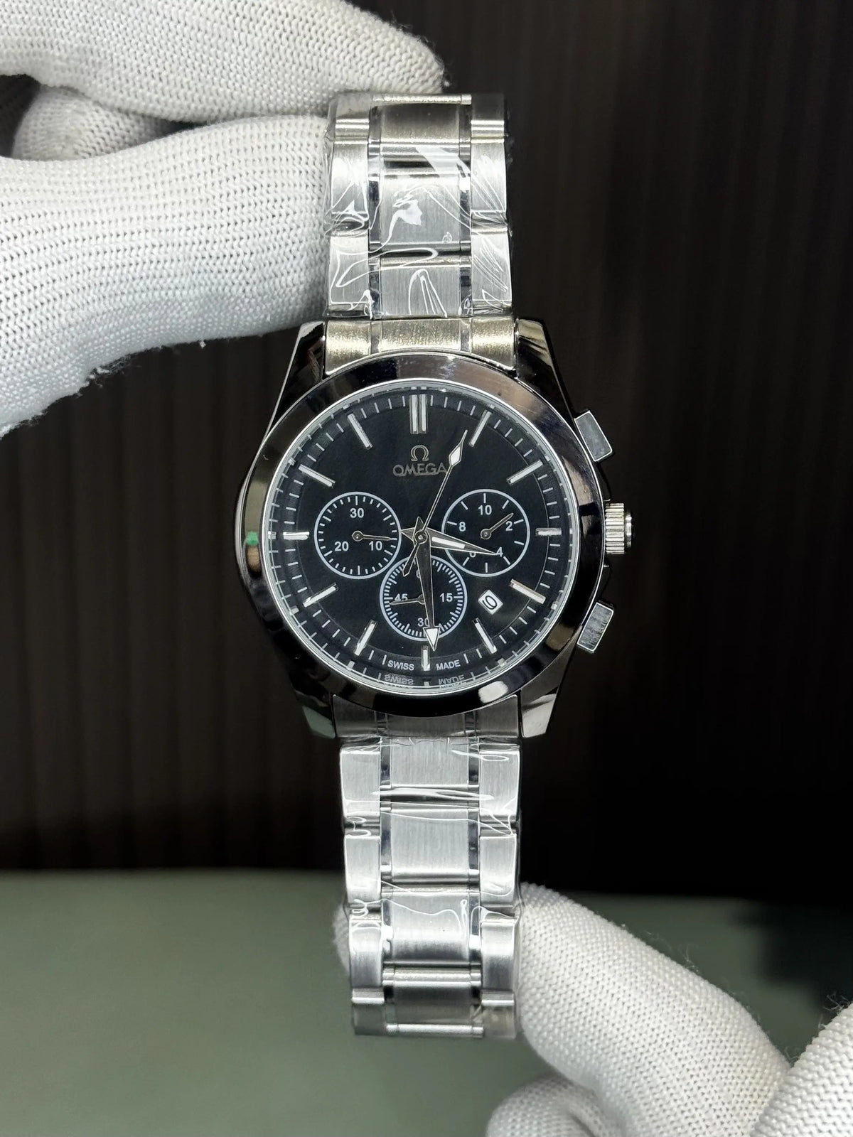 Omeg a Silver Black Premium Chronograph Watch