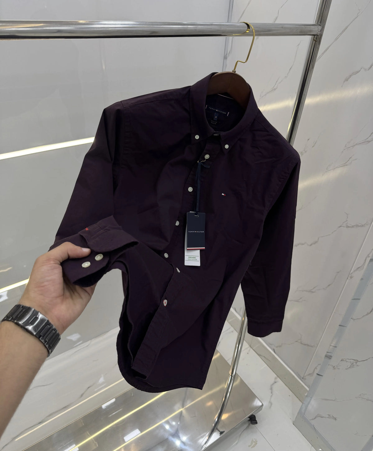 Tommy Hilfiger Wine Embroidery Logo Premium Shirt