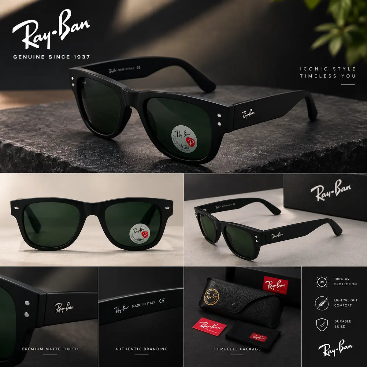 RayBan Black Green Matt Premium Shades 840
