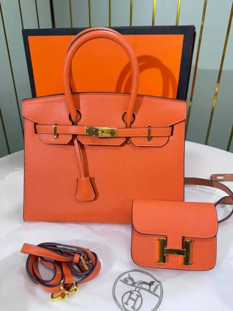 Hermezs_Birkin 30 Orange features structured leather With Original Box Extra pouch 2 Strap 3039