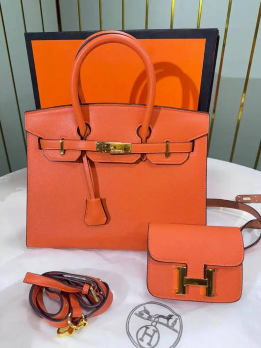 Hermezs_Birkin 30 Orange features structured leather With Original Box Extra pouch 2 Strap 3039
