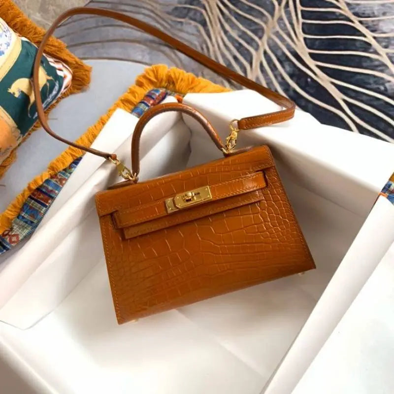 Hermez kelly 22 crocodile Leather Brown Sling Bag With Original Box 1078