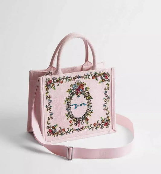 Dioorr Womens Pink Iviera Mini Book Tote High End Quality With Strap With Original Box