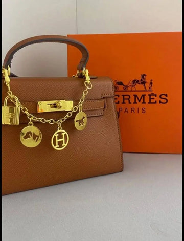 Hermez Kelly Mini Epsom Leather Brown With Charms 2 Belts OG Box Dust Bag Cards And Gift Bag 1009